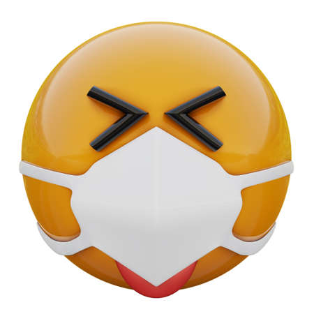 3D render of laughing yellow emojiface in medical mask protecting from coronavirus 2019-nCoV, MERS-nCoV, sars, bird flu and other viruses, germs and bacteria and contagious disease.の写真素材