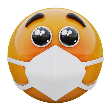 3D render of begging eyes emojiface in medical mask protecting from coronavirus 2019-nCoV, MERS-nCoV, sars, bird flu and other viruses, germs and bacteria and contagious disease.の写真素材