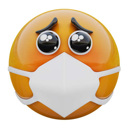 3D render of begging eyes emojiface in medical mask protecting from coronavirus 2019-nCoV, MERS-nCoV, sars, bird flu and other viruses, germs and bacteria and contagious disease.の写真素材