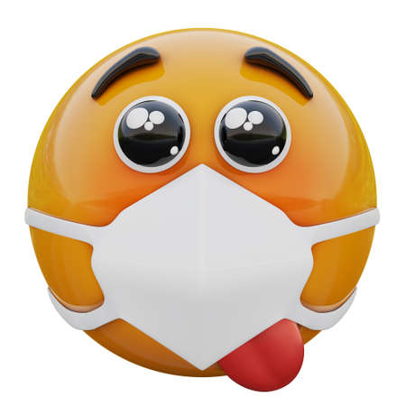3D render of begging eyes emojiface in medical mask protecting from coronavirus 2019-nCoV, MERS-nCoV, sars, bird flu and other viruses, germs and bacteria and contagious disease.の写真素材