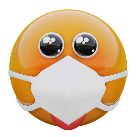 3D render of begging eyes emojiface in medical mask protecting from coronavirus 2019-nCoV, MERS-nCoV, sars, bird flu and other viruses, germs and bacteria and contagious disease.の写真素材