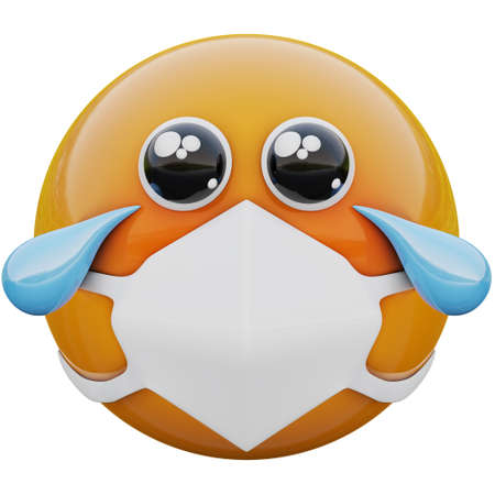 3D render of moved and touched emojiface in medical mask protecting from coronavirus 2019-nCoV, MERS-nCoV, sars, bird flu and other viruses, germs and bacteria and contagious disease.の写真素材