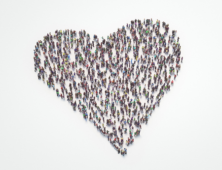 Heart made with people, crowd or mob, renderの写真素材
