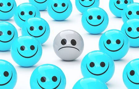 Sad face and happy facesの写真素材