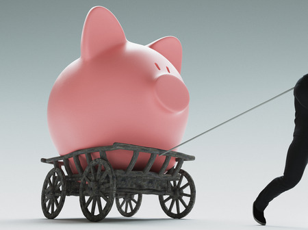 Piggy bank on a barrow, concept of business or saving money, 3d render illustrationの写真素材
