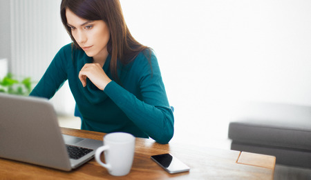 Woman work with pc and credit card, business