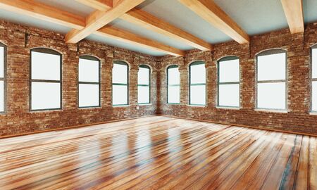 Classic wall interior and modern frame with parquet, empty room, 3d renderingの写真素材