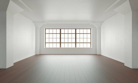 Classic wall interior and modern frame with parquet, empty room, 3d rendering