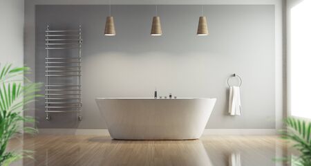Modern bathroom with bathtub, luxury apartment. 3d renderingの写真素材