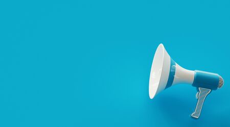 Electronic megaphone on color background, 3d rendering illustration