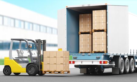 Business Logistics concept. Global business connection technology. Cardboard boxes. 3d rendering...