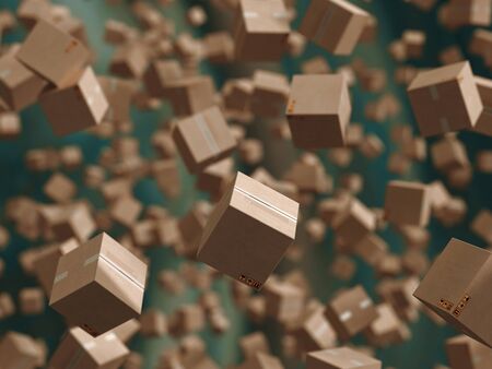 Business Logistics concept. Global business connection technology. Cardboard boxes. 3d renderingの写真素材