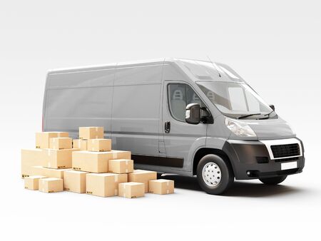 Business Logistics concept. Global business connection technology. Cardboard boxes. 3d renderingの写真素材