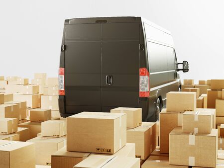 Business Logistics concept. Global business connection technology. Cardboard boxes. 3d rendering