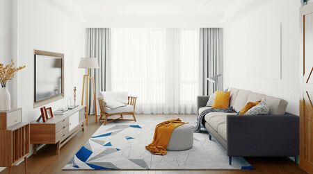 Luxury Modern Living Room, 3d rendering illustration