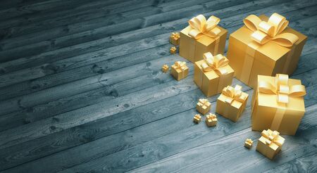 Decorated Christmas gifts, Christmas background, 3d rendering