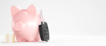 Pink piggy bank, savings concept. 3d rendering illustrationの写真素材