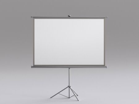 Empty big white electric motorize screen in conference room, 3d rendering illustration