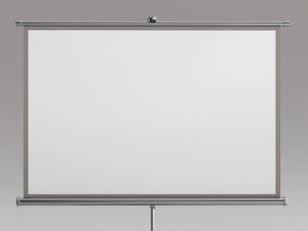 Empty big white electric motorize screen in conference room, 3d rendering illustration
