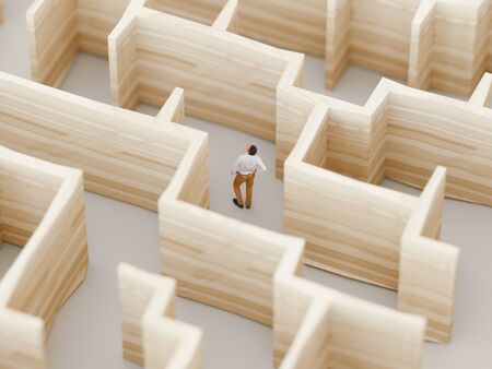 Businessman inside to the maze. 3d rendering