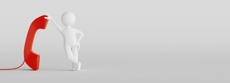 Character and phone. Concept of assistance or support. 3d renderingの写真素材