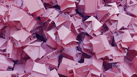 Many pink or violet houses, concept invesetment. 3d renderingの写真素材