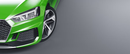 Closeup headlights of Car. Exterior detail with headlights of car. Modern luxury car banner background. Concept of expensive, sports auto. 3d renderingの写真素材