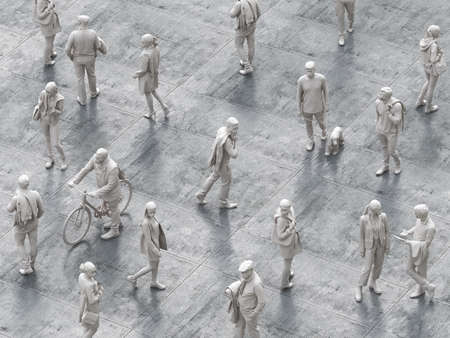 View from above the crowd. Concept of dangerous subject regarding terrorism, pandemic, coronavirus contagion, individual detection. 3d renderingの写真素材
