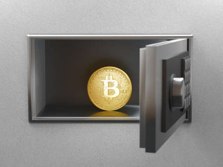 Bitcoin in the safe. Concept of Bitcoin investment, pension funds, financial institutions and banks. 3d renderingの写真素材