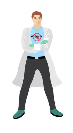 vector illustration of a doctor, paramedic against coronavirus, medicine, superhero, against covid-19のイラスト素材