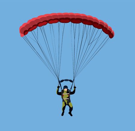 Parachutist in flight against the sky vector isolated silhouette illustration, airdrop soldier man...