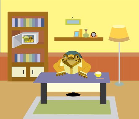 toad in the home office vector, golden toadのイラスト素材