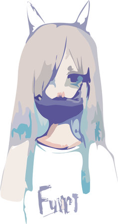 Vector illustration of a girl in a mask. Sketch of an anime character in a mask. Cat girl cartoon characterのイラスト素材