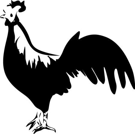Black and white vector illustration of a rooster. Rooster silhouette. Graphic vector image of a roosterのイラスト素材