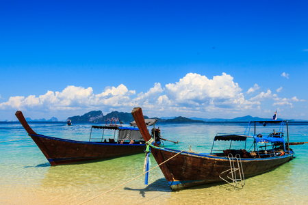 Traditional boats on island at Trang ,Thailandの写真素材