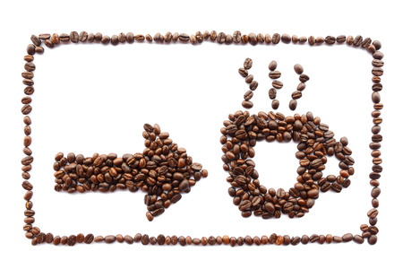 arrow and cuppa with frame  created by coffee beans の写真素材