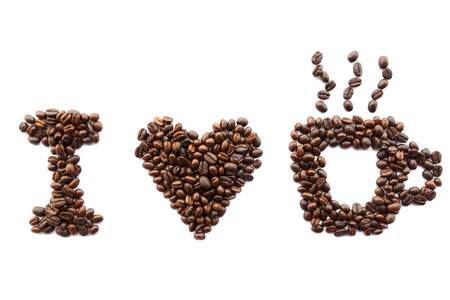 I love coffee  coffee beans in shape of massage  on white background  isolated の写真素材