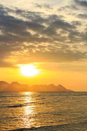 sunrise above Andaman sea and reflect on water at Trang ,Thailandの写真素材