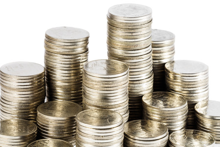 close up of thai coins on white background isolated の写真素材