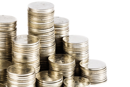 group of thai coins on white background isolated  and blank area at right sideの写真素材
