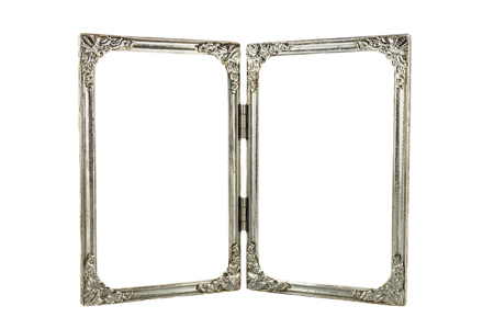old twin aluminium frames with hinge on white backgroundの写真素材