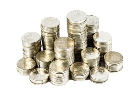 group of thai coins at on white background isolated の写真素材