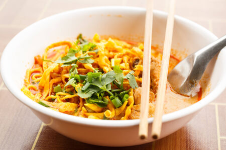 Khao Soi, Northern Style Curried Noodle Soup with Chickenの写真素材
