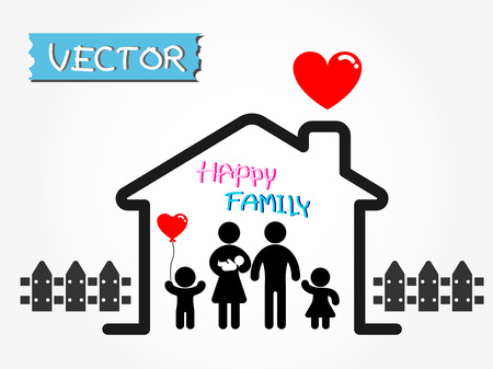 Happy Family (father,mother,infant,son,daughter in happy home)のイラスト素材