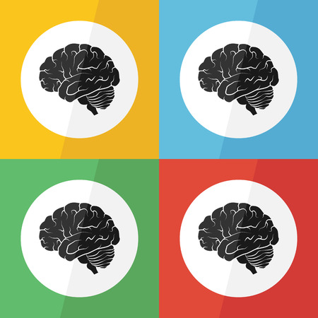 Brain icon ( flat design ) on different color background ( lateral view ) Use for Brain disease ( ischemic stroke , hemorrhagic stroke , brain tumor , etc )のイラスト素材