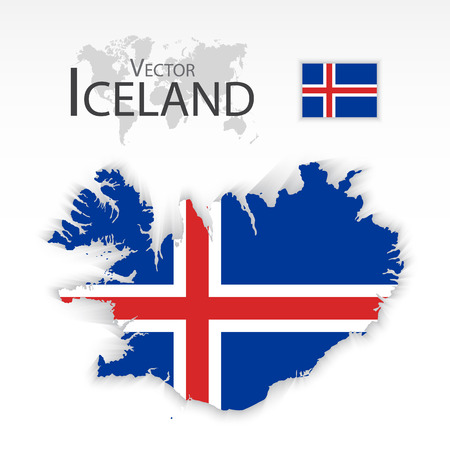 Iceland  ( Republic of Iceland ) ( flag and map ) ( transportation and tourism concept )のイラスト素材