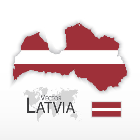 Latvia ( Republic of Latvia ) ( flag and map ) ( transportation and tourism concept )のイラスト素材