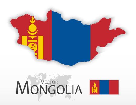 Mongolia ( flag and map ) ( transportation and tourism concept )のイラスト素材