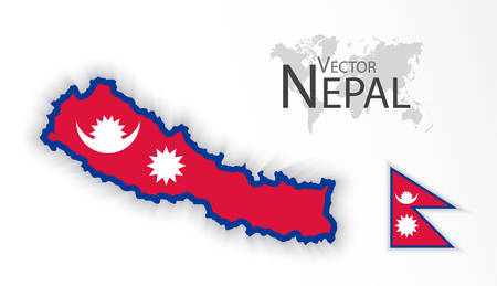 Nepal ( Federal Democratic Republic of Nepal ) ( flag and map ) ( transportation and tourism concept )のイラスト素材