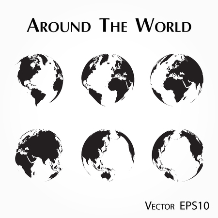 around the world ( outline of world map )のイラスト素材